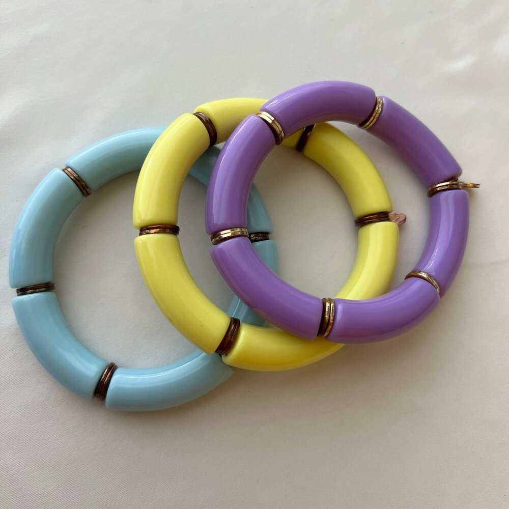 Chunky Pastel Lucite Stretchy Bangle Costume Fashion Bracelets Set of 3